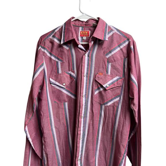 ELY PLAINS Men's Western Shirt Stripe Pearl Snap Button Up 15.5 34/35 - Picture 3 of 11